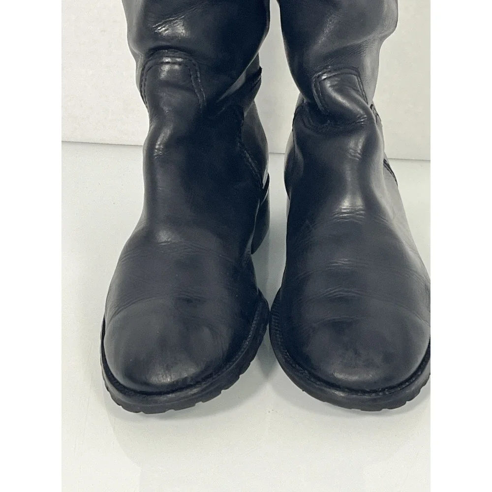 AUTHENTIC‎ TORY BURCH (7.5M) TALL BLACK LEATHER LOGOED BOOTS SEE DISCRIPTION